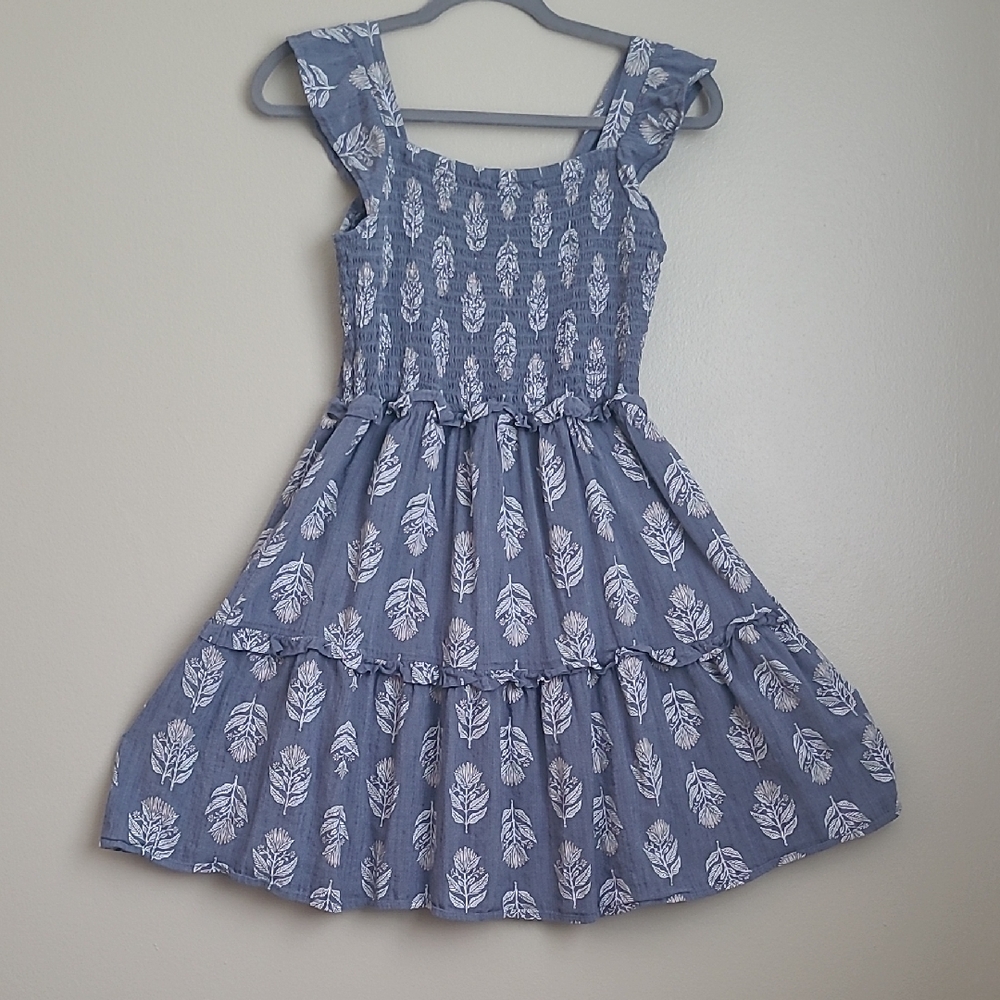 Old Navy Blue and White Feather Pattern Kids Dress